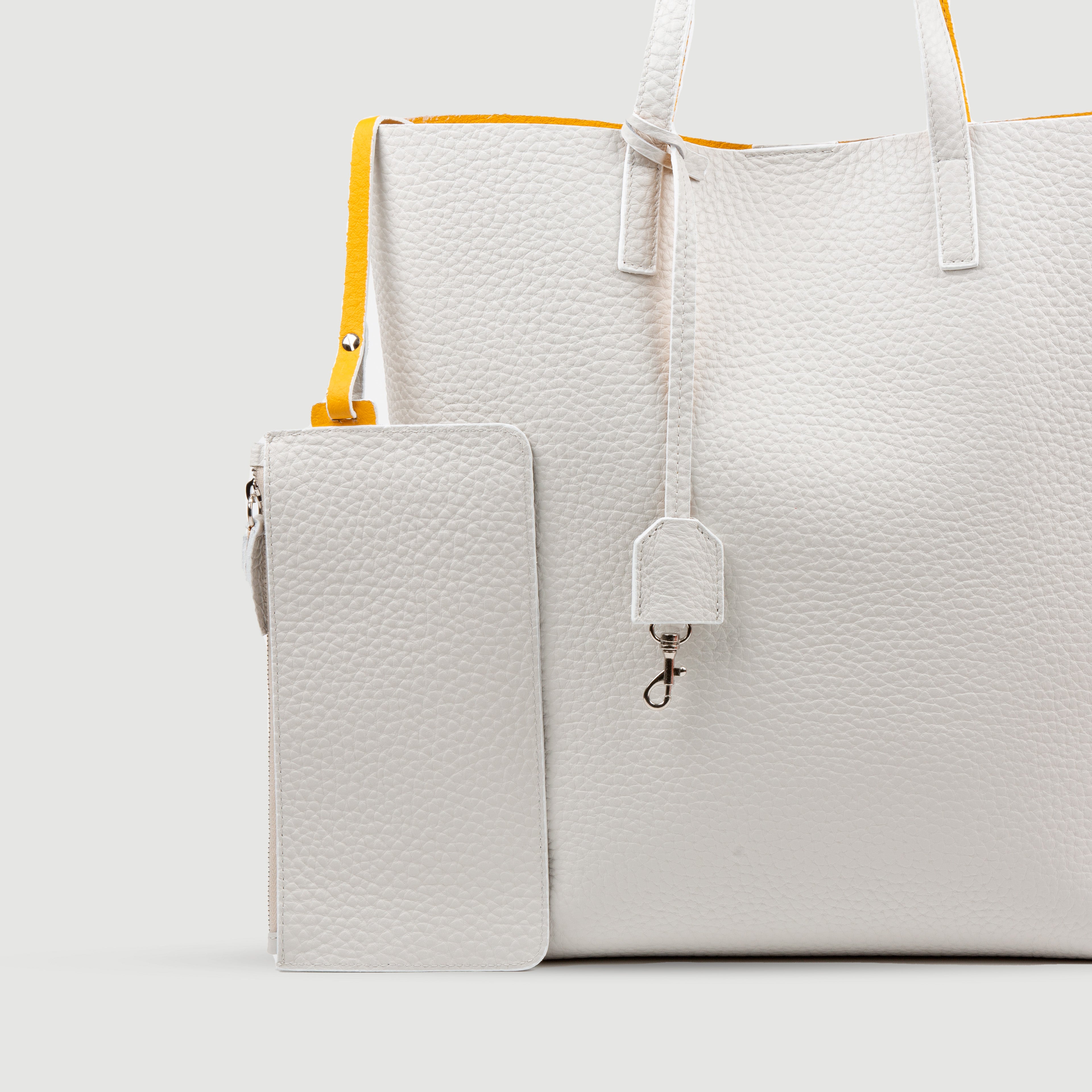 Borsa Bottega bianca con interno giallo