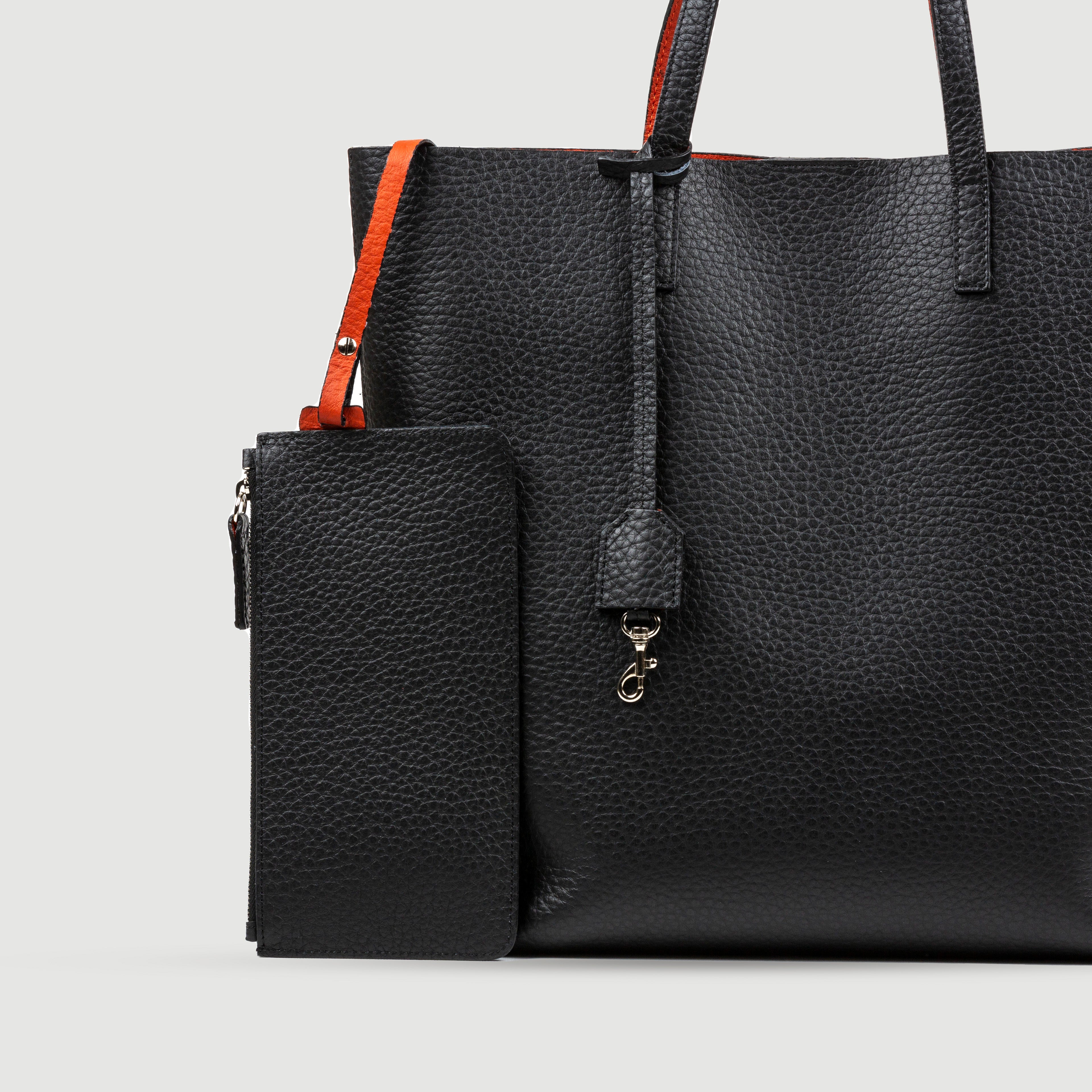 Borsa Bottega nera con interno arancio