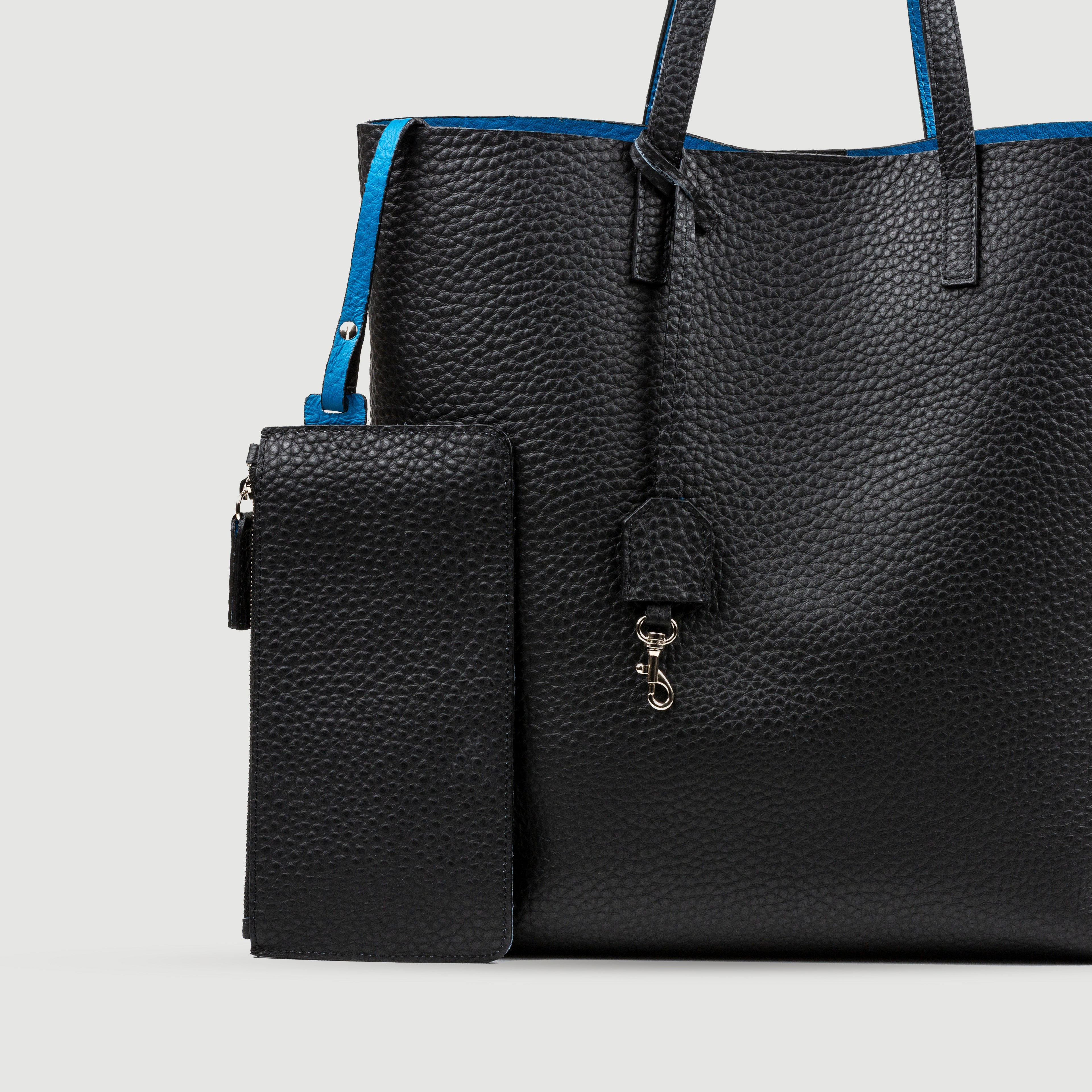 Borsa Bottega nera con interno blu