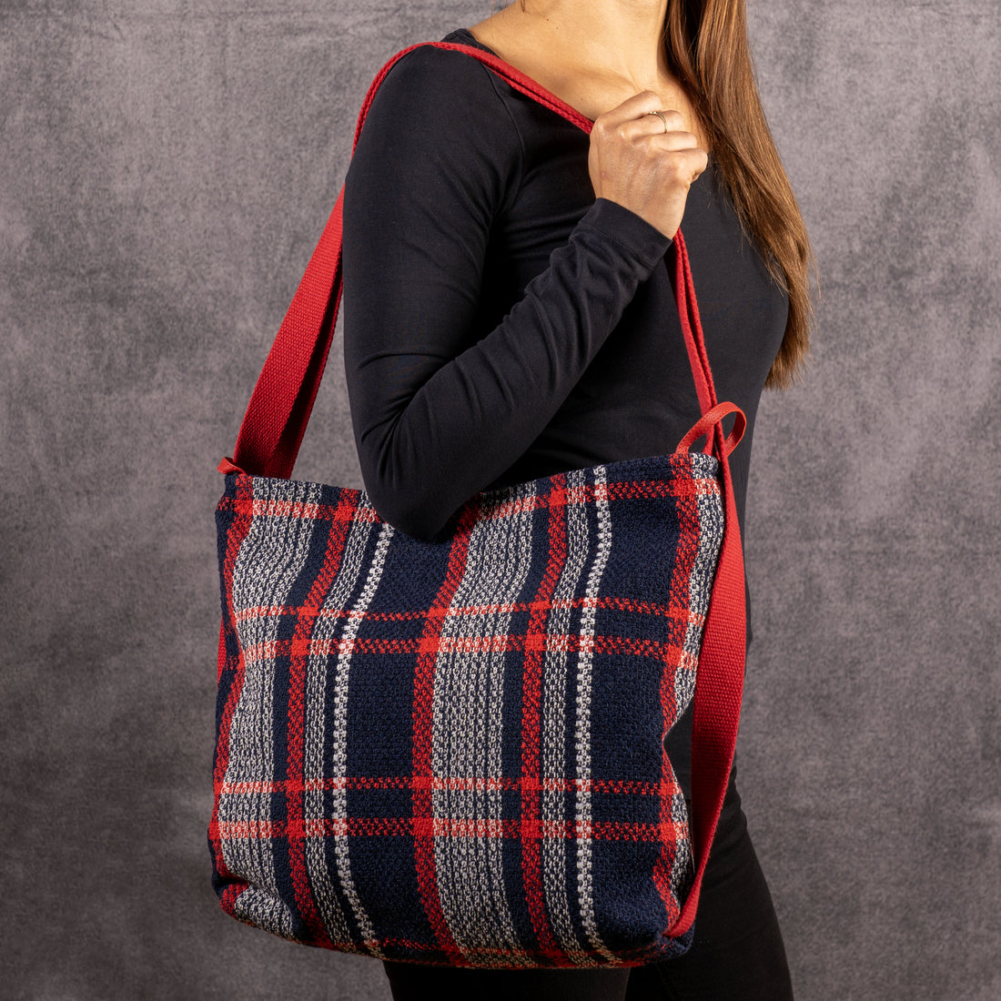 Shopper Claudia Check blu e rosso