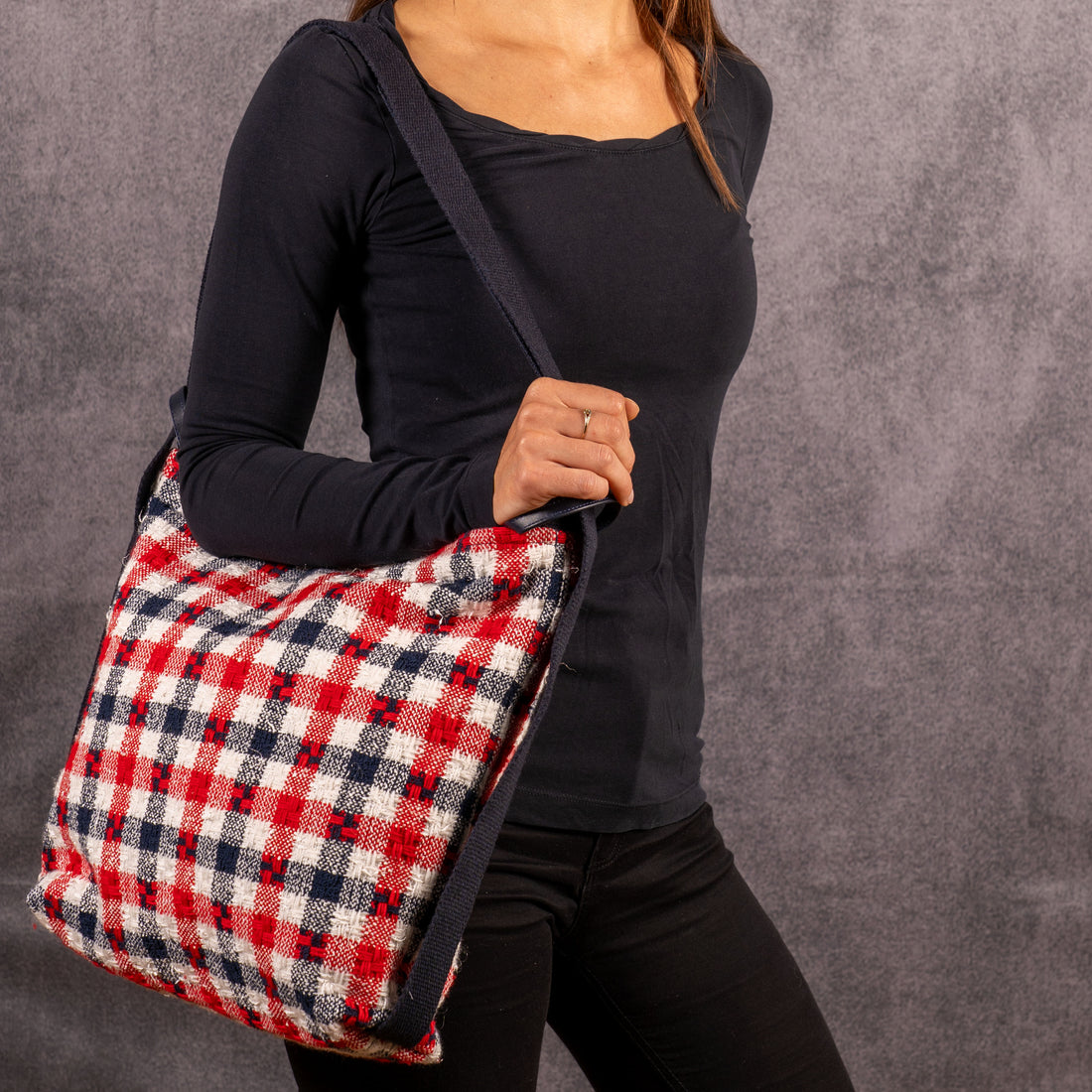 Shopper Claudia Check bianco blu e rosso