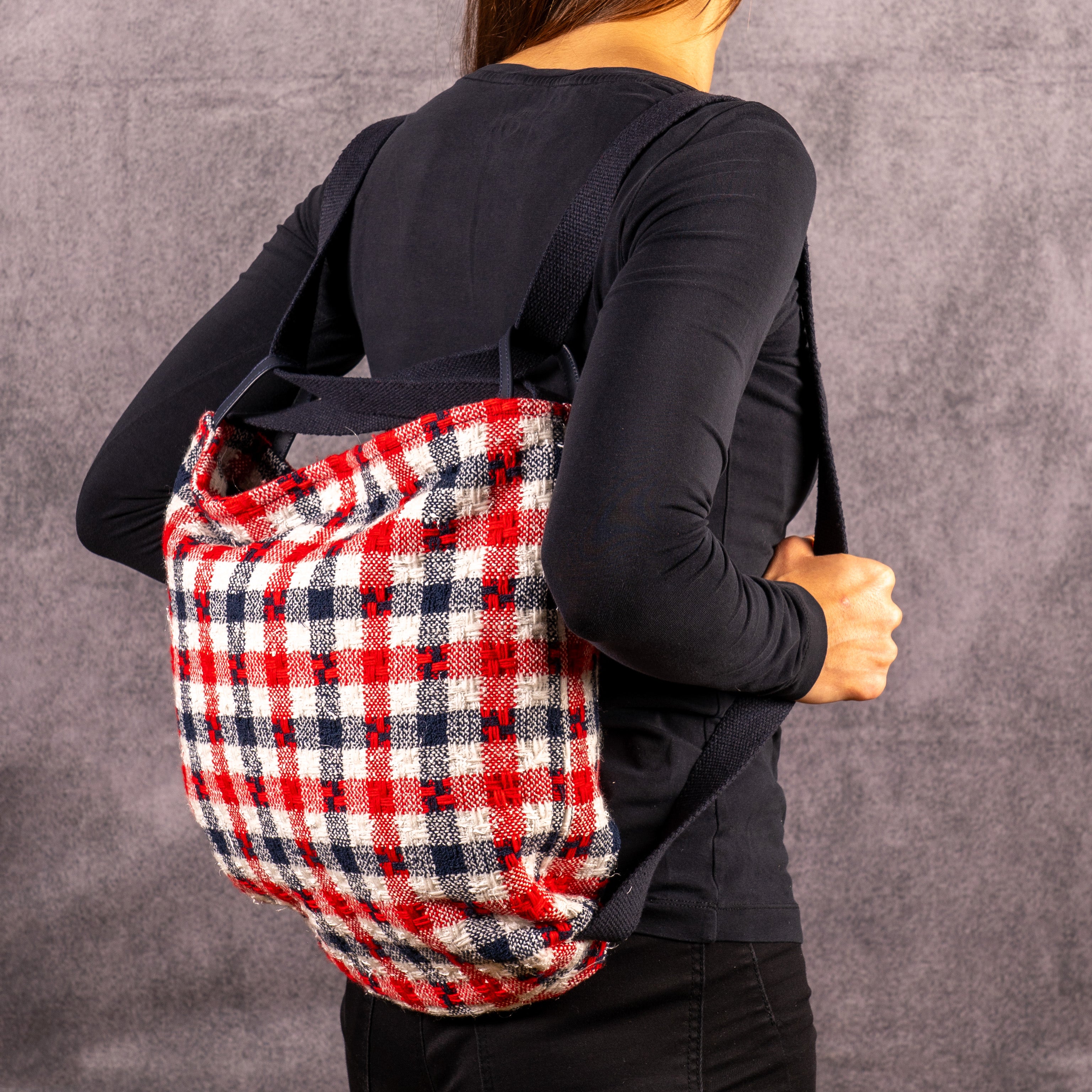 Shopper Claudia Check bianco blu e rosso