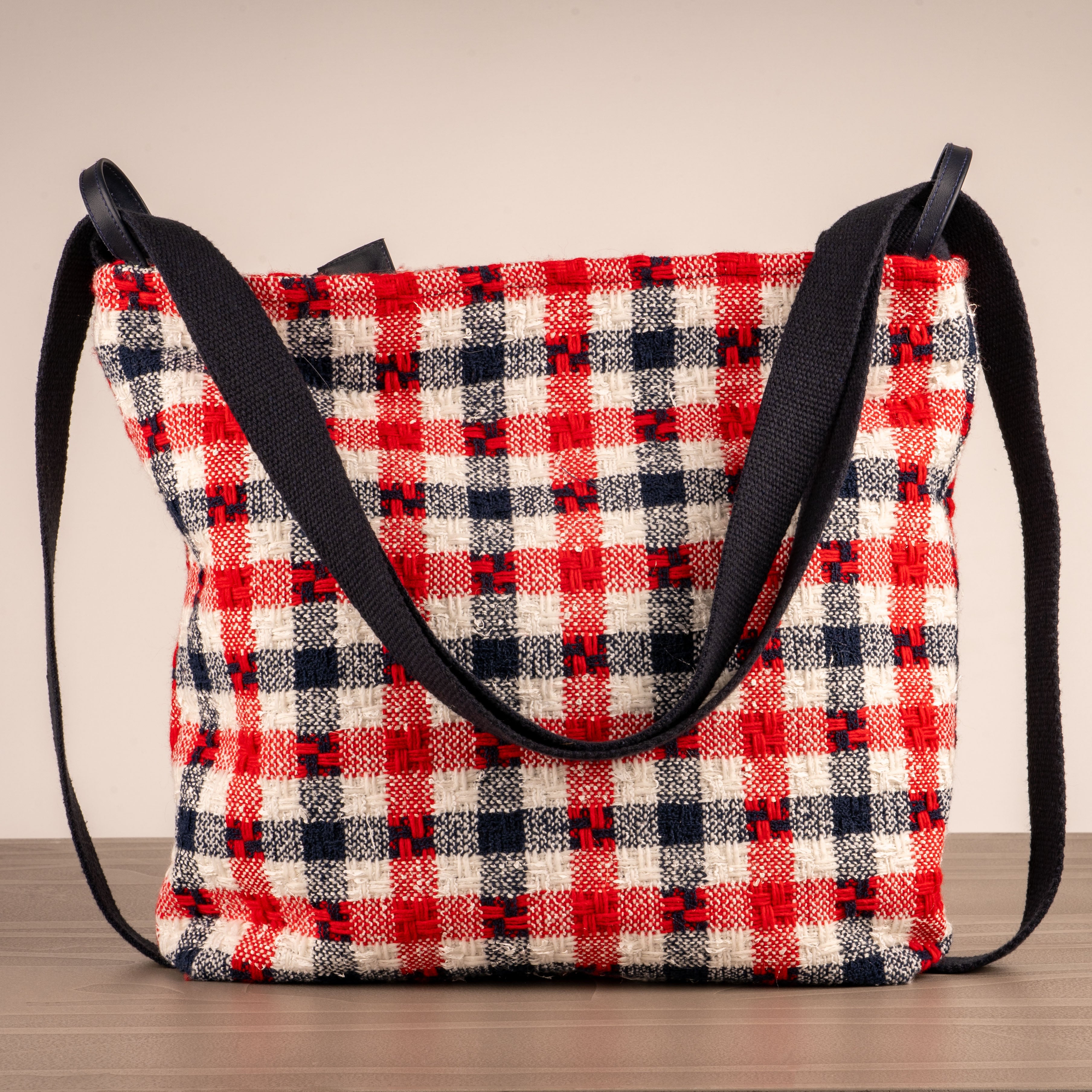 Shopper Claudia Check bianco blu e rosso