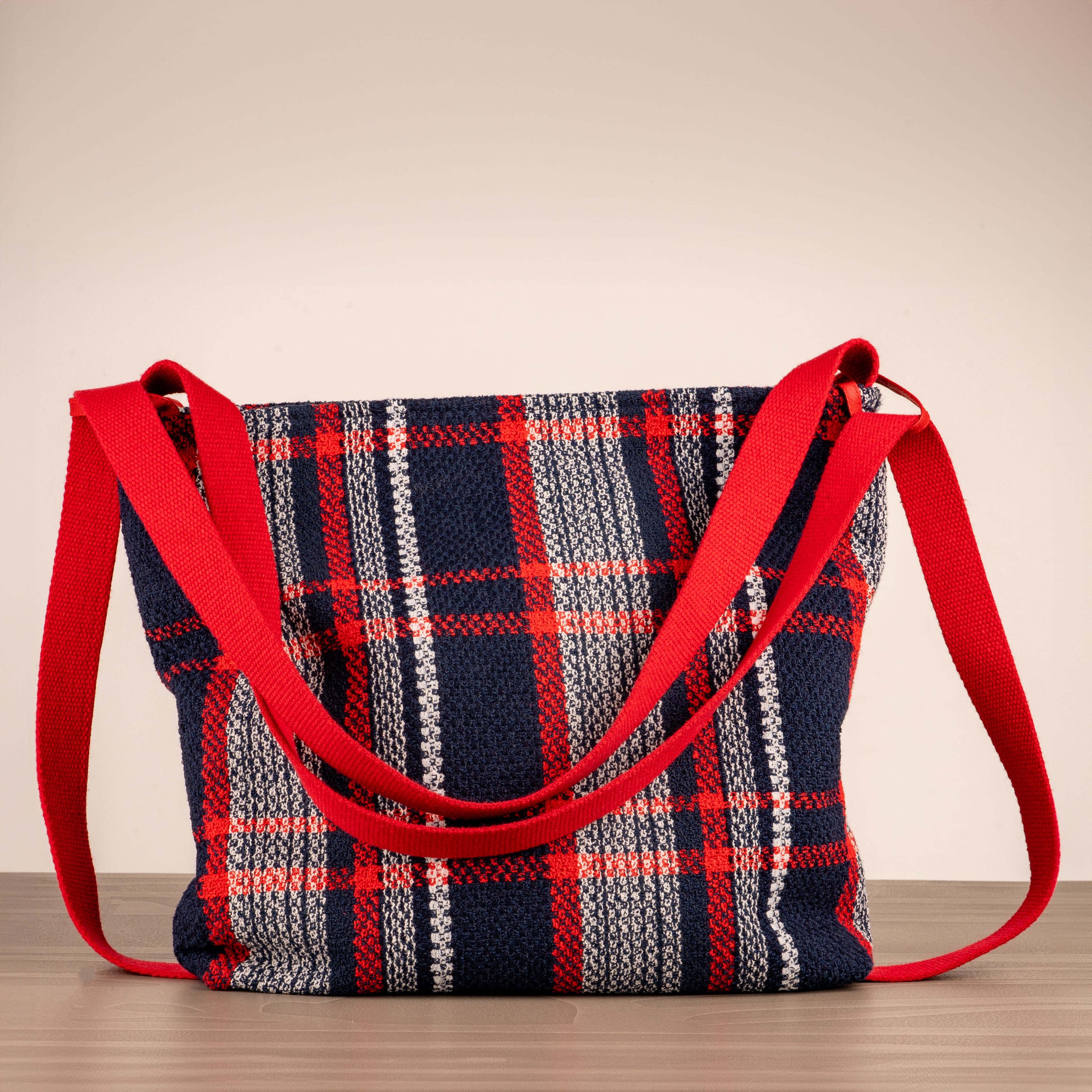 Shopper Claudia Check blu e rosso