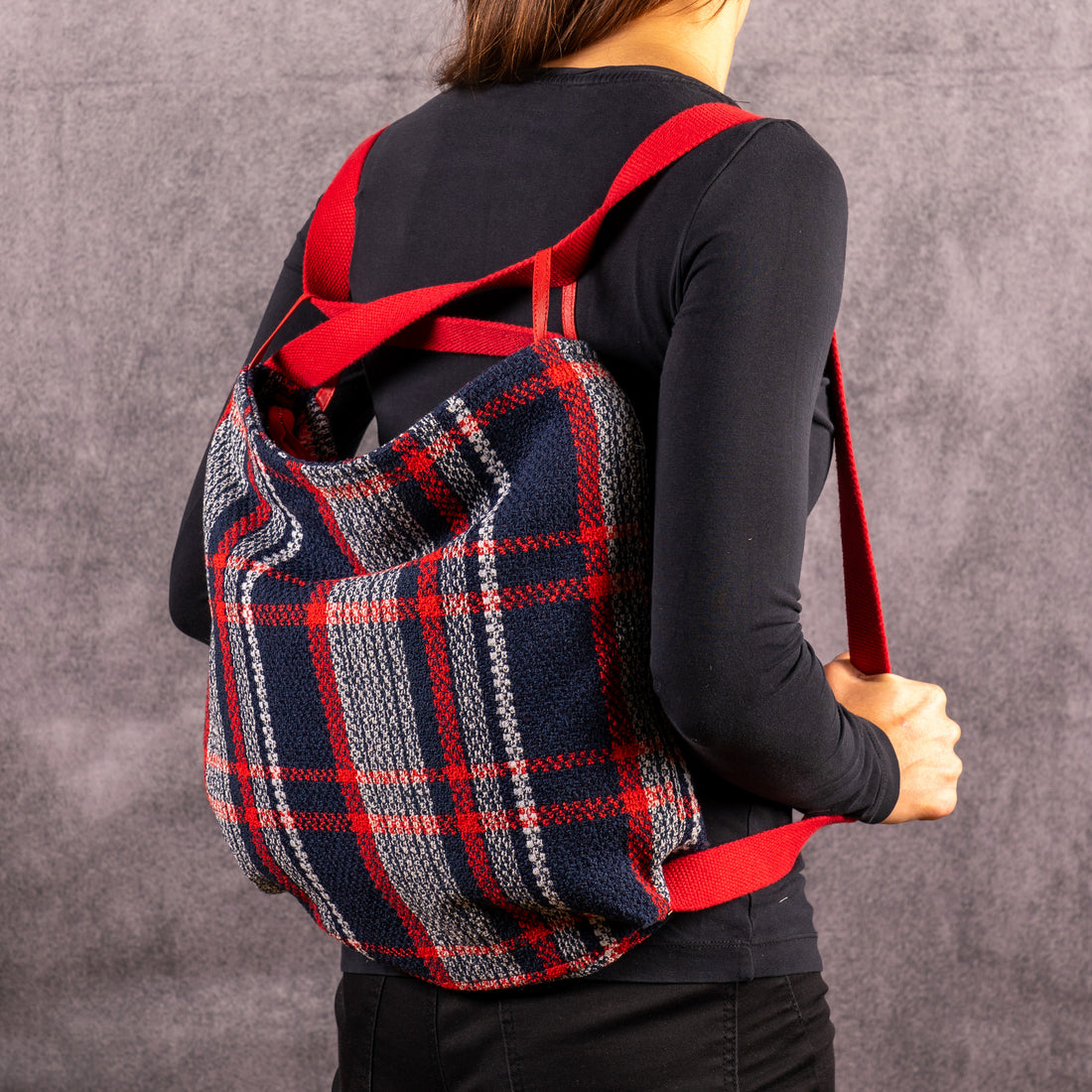 Shopper Claudia Check blu e rosso