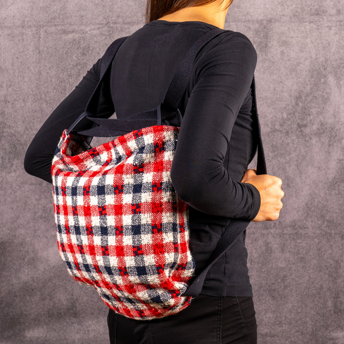 Shopper Claudia Check bianco blu e rosso